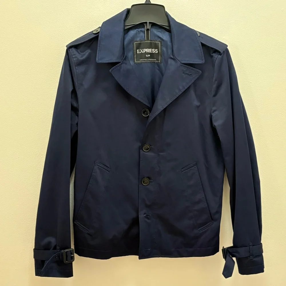 Express Navy Cotton Blend Military Blazer Jacket Size Small Business Casual Prep